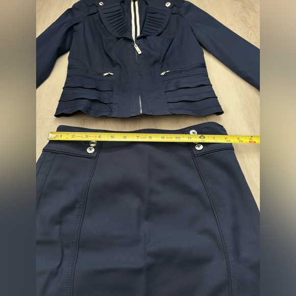White House Black Market (WHBM) Dark Navy Blue Skirt Suit Silver Tone Hardware - Picture 9 of 11